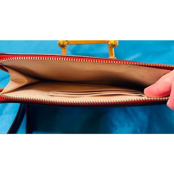 Kate Spade Red Leather Wristlet Clutch Gold Hardware - Picture 8 of 8